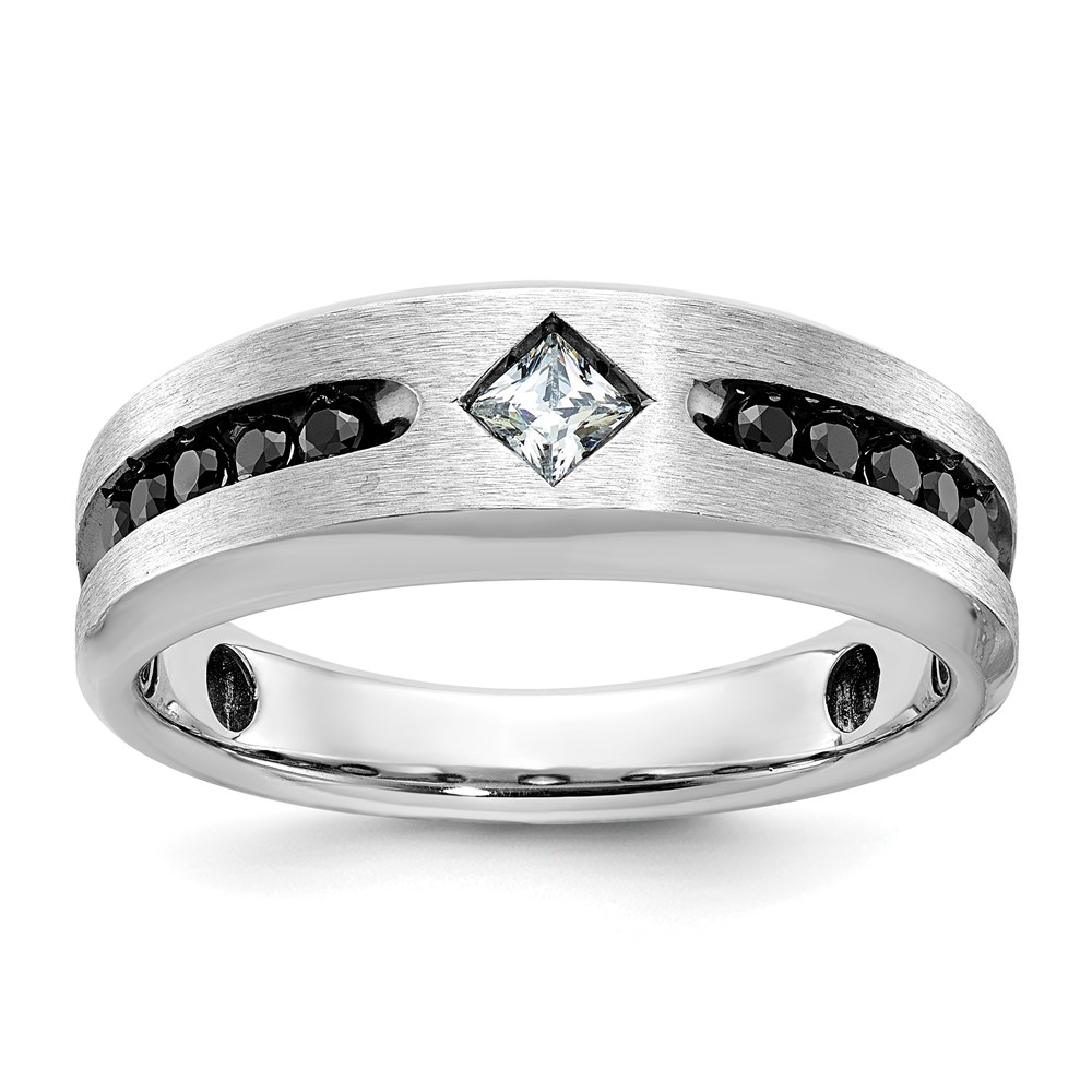 IBGoodman 14k White Gold with Black Rhodium Polished Satin and Grooved 1/2 Carat AA Quality Black and White Diamond Ring (B63817-4WAA)