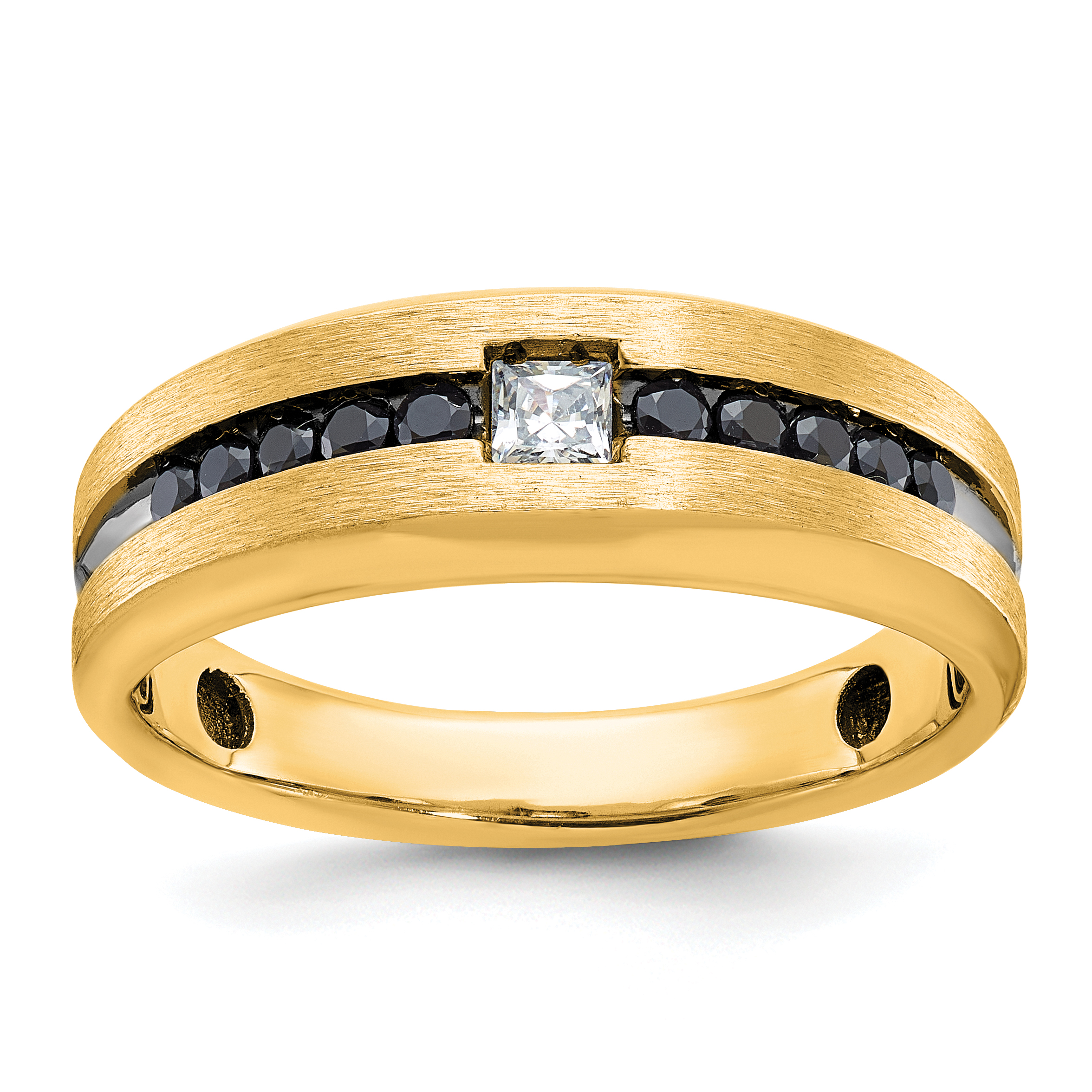 10k Yellow Gold with Black Rhodium IBGoodman Men's Polished and Brushed Black and White Diamond Ring (B63819-0YA)