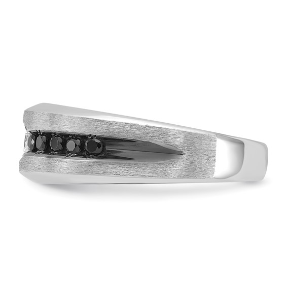 14k White Gold with Black Rhodium IBGoodman Men's Polished and Brushed Black and White Lab Grown Diamond Ring