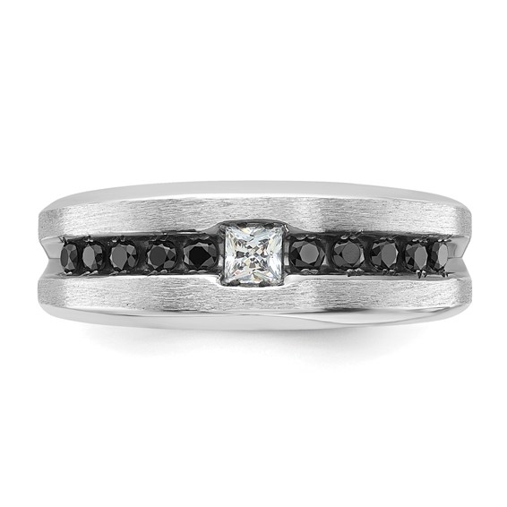 14k White Gold with Black Rhodium IBGoodman Men's Polished and Brushed Black and White Lab Grown Diamond Ring