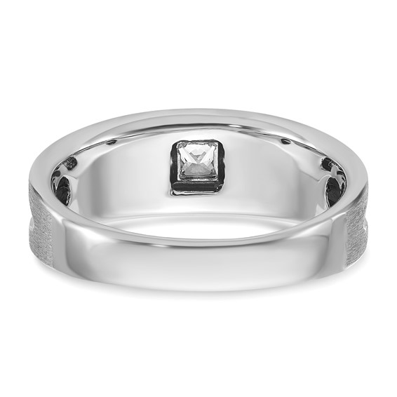14k White Gold with Black Rhodium IBGoodman Men's Polished and Brushed Black and White Lab Grown Diamond Ring