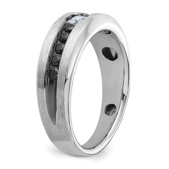 14k White Gold with Black Rhodium IBGoodman Men's Polished and Brushed Black and White Lab Grown Diamond Ring