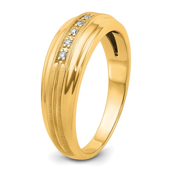 IBGoodman 10k Men's Polished Satin and Grooved 5-Stone 1/20 Carat A Quality Diamond Ring