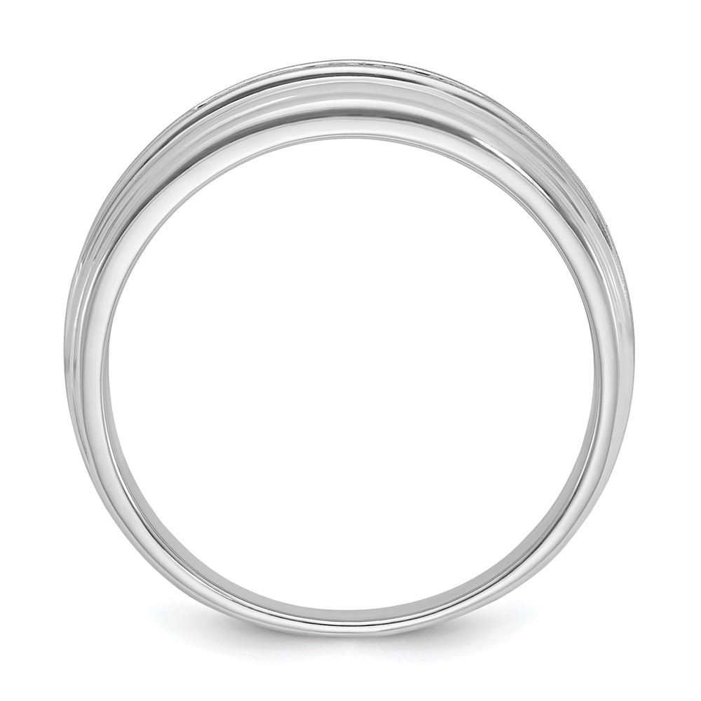 IBGoodman 14k White Gold Men's Polished Satin and Grooved 5-Stone 1/20 Carat AA Quality Diamond Ring (B63832-4WAA)