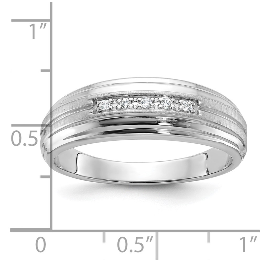 IBGoodman 14k White Gold Men's Polished Satin and Grooved 5-Stone 1/20 Carat AA Quality Diamond Ring (B63832-4WAA)