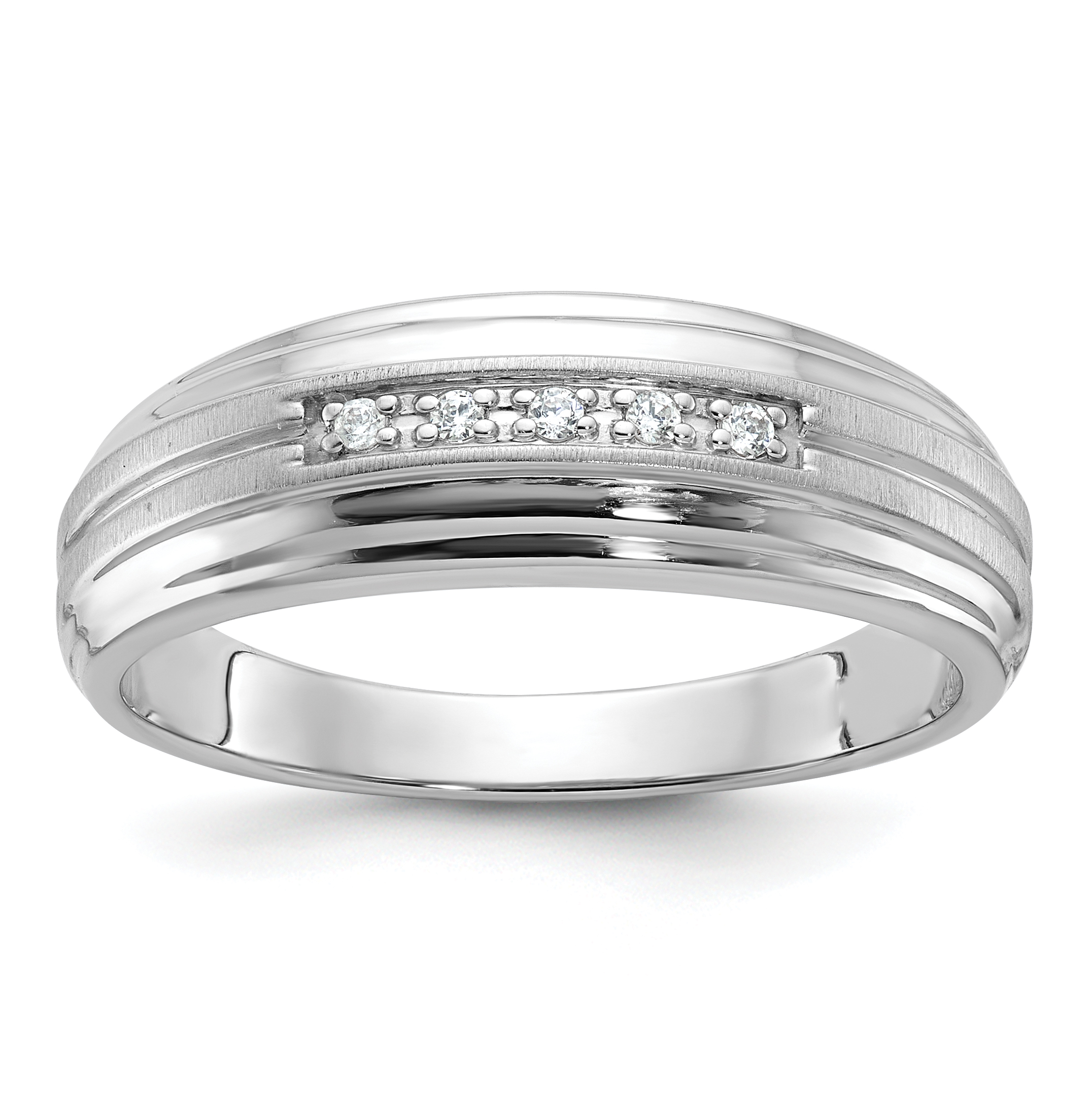 IBGoodman 14k White Gold Men's Polished Satin and Grooved 5-Stone 1/20 Carat AA Quality Diamond Ring (B63832-4WAA)