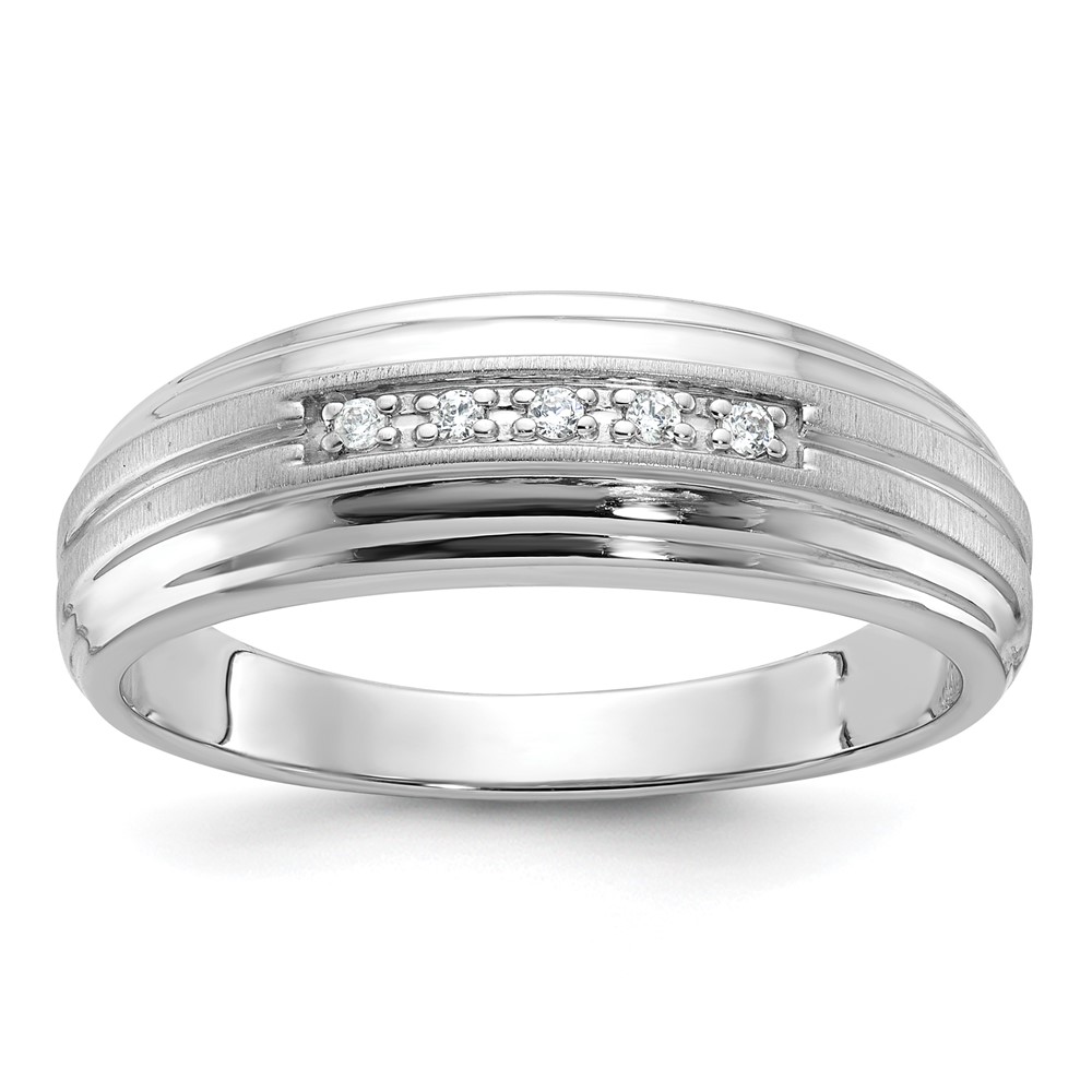IBGoodman 14k White Gold Men's Polished Satin and Grooved 5-Stone 1/20 Carat AA Quality Diamond Ring (B63832-4WAA)