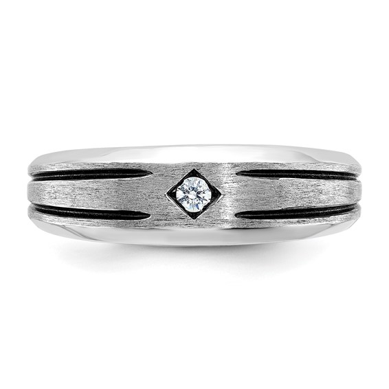 10K White Gold Polished and Satin with Black Rhodium Diamond Men's Ring