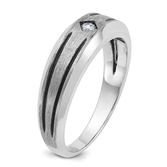 10K White Gold Polished and Satin with Black Rhodium Diamond Men's Ring