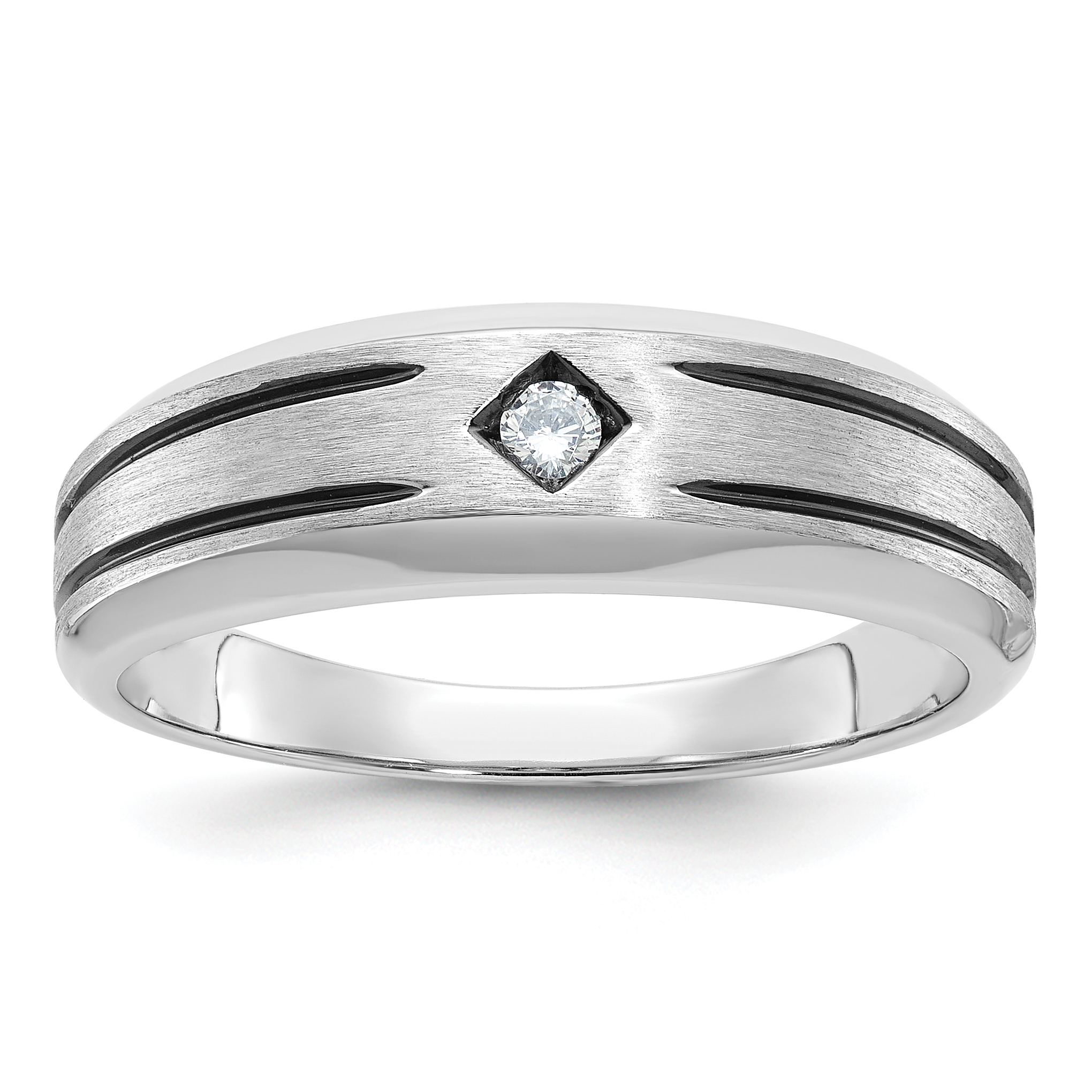 10k White Gold IBGoodman Men's w/Black Rhod Satin Diamond Complete Ring (B63844-0WA)