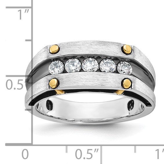 IBGoodman 10k Two-tone with Black Rhodium Men's Polished Satin and Grooved 5-Stone 1/2 Carat A Quality Diamond Ring