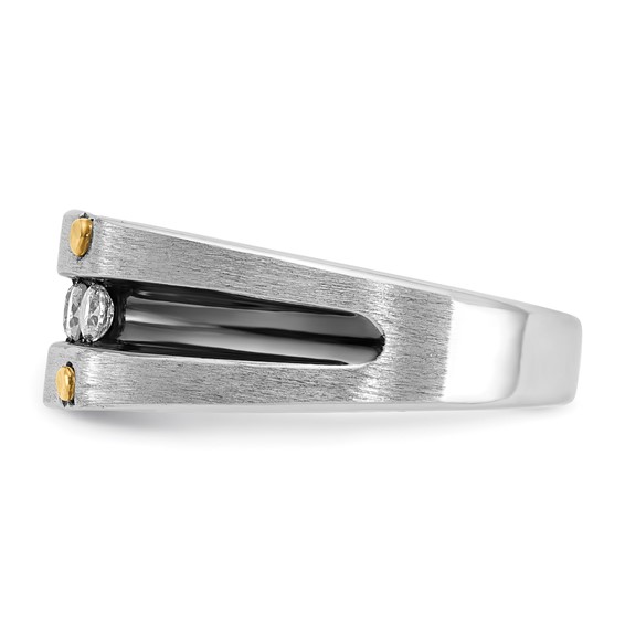 IBGoodman 14k Two-tone with Black Rhodium 1/2 carat Lab Grown Diamond VS/SI+ G+ Five Stone Complete Polished Satin and Grooved Men's Ring