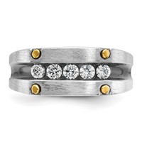 IBGoodman 14K Two-tone Ring with Black Rhodium 0.50 Carat Lab Grown Diamond VS SI+ G+ Five Stone Complete Polished Satin and Grooved Men's view 4