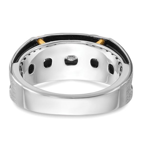 IBGoodman 14k Two-tone with Black Rhodium 1/2 carat Lab Grown Diamond VS/SI+ G+ Five Stone Complete Polished Satin and Grooved Men's Ring
