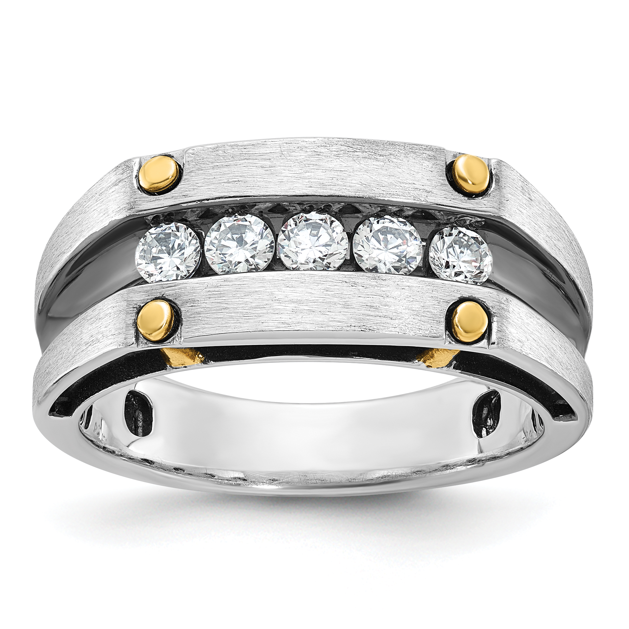 IBGoodman 14k Two-tone with Black Rhodium Men's Polished Satin and Grooved 5-Stone 1/2 Carat AA Quality Diamond Ring (B63859-4WYAA)