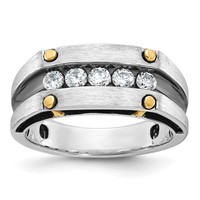 IBGoodman 14K Two-tone Ring with Black Rhodium 0.50 Carat Lab Grown Diamond VS SI+ G+ Five Stone Complete Polished Satin and Grooved Men's view 1