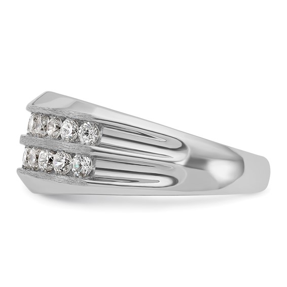 IBGoodman 14k White Gold Men's Polished Satin and Grooved 2-Row Ring Mounting