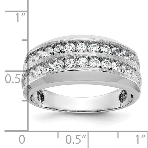IBGoodman 14k White Gold Men's Polished Satin and Grooved 2-Row Ring Mounting