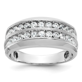 IBGoodman 14k White Gold Men's Polished Satin and Grooved 2-Row Ring Mounting