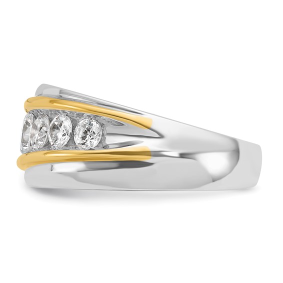 IBGoodman 14k Two-tone Men's Polished and Grooved 7-Stone 1 1/2 Carat AA Quality Diamond Ring