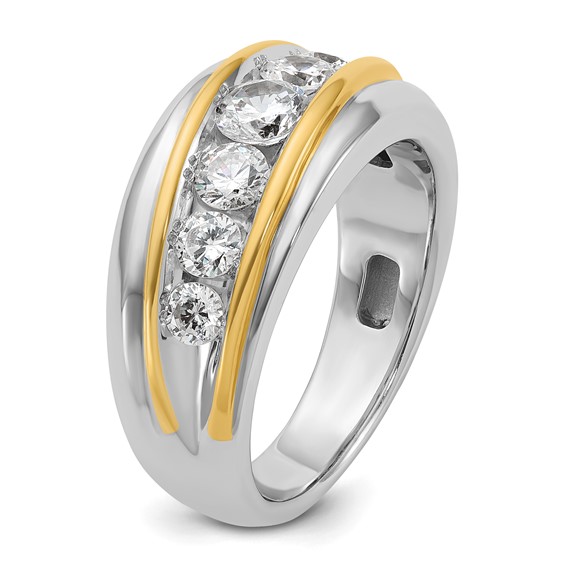IBGoodman 14k Two-tone Men's Polished and Grooved 7-Stone 1 1/2 Carat AA Quality Diamond Ring
