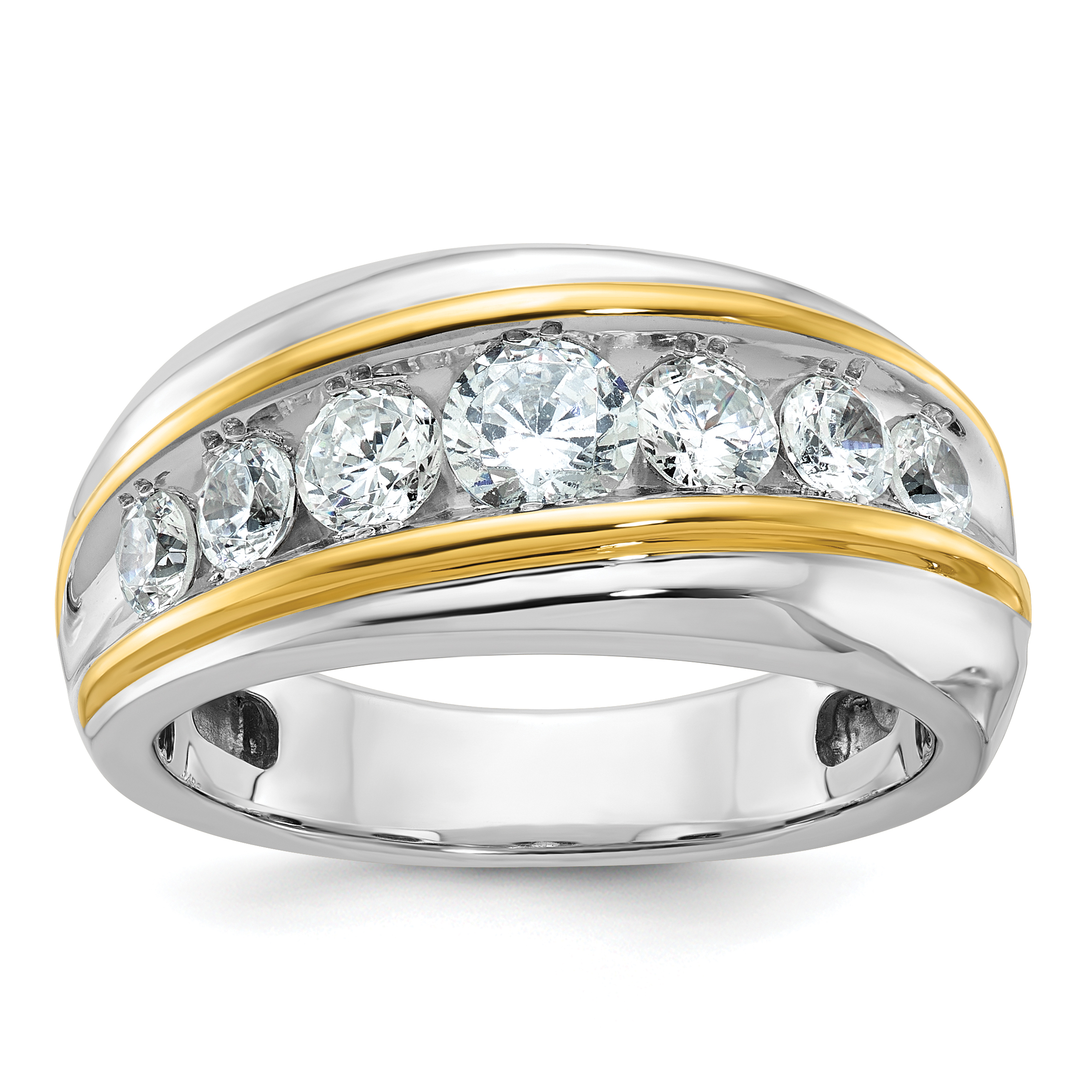 IBGoodman 14k Two-tone Men's Polished and Grooved 7-Stone 1 1/2 Carat AA Quality Diamond Ring (B63864-4WYAA)