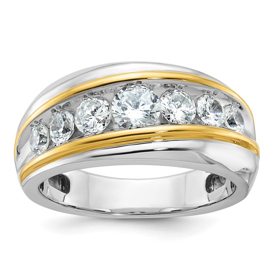 IBGoodman 14k Two-tone Men's Polished and Grooved 7-Stone 1 1/2 Carat AA Quality Diamond Ring