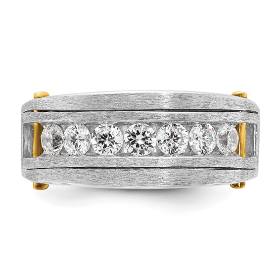 IBGoodman 14k Two-tone Men's Polished Satin and Grooved 7-Stone Ring Mounting