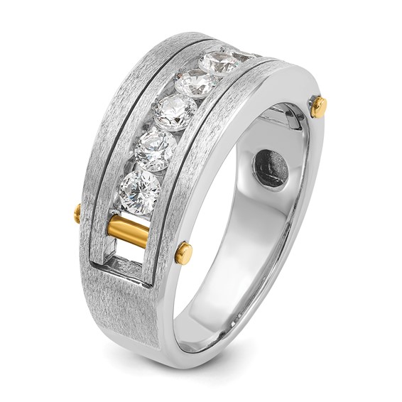 IBGoodman 14k Two-tone Men's Polished Satin and Grooved 7-Stone Ring Mounting
