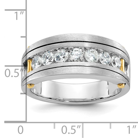 IBGoodman 14k Two-tone Men's Polished Satin and Grooved 7-Stone Ring Mounting