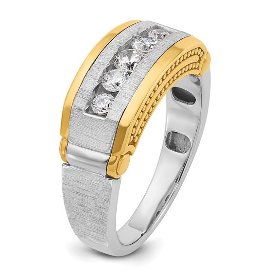 IBGoodman 14k Two-tone Men's Polished Satin and Beaded 5-Stone 1/2 Carat AA Quality Diamond Ring