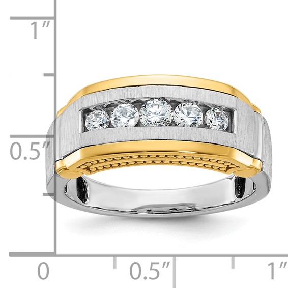 IBGoodman 14k Two-tone Men's Polished Satin and Beaded 5-Stone 1/2 Carat AA Quality Diamond Ring
