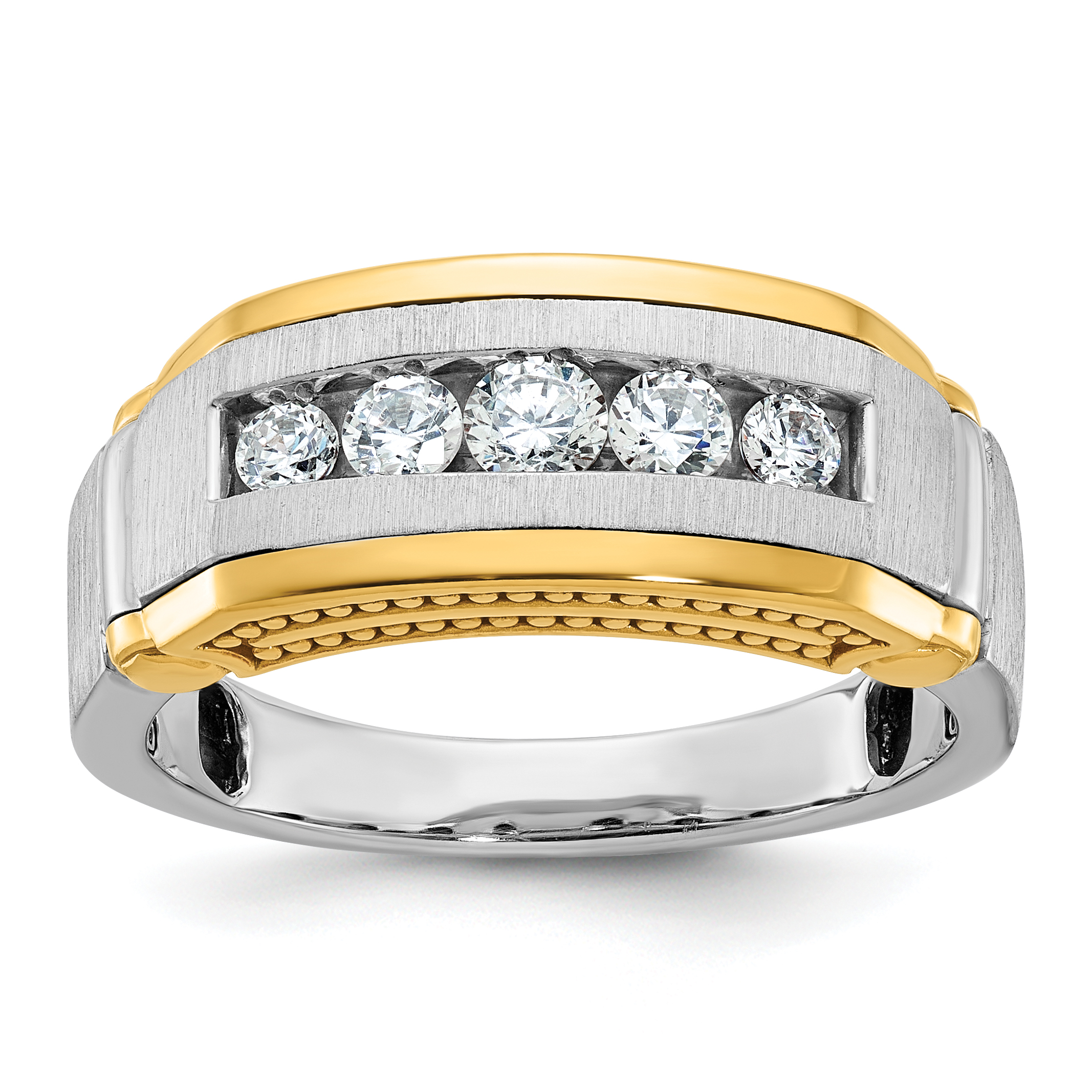 IBGoodman 14k Two-tone Men's Polished Satin and Beaded 5-Stone 1/2 Carat AA Quality Diamond Ring (B63873-4WYAA)