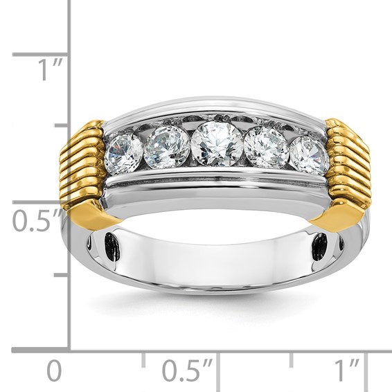 IBGoodman 14k Two-tone Men's Polished and Textured 5-Stone 1 Carat AA Quality Diamond Ring