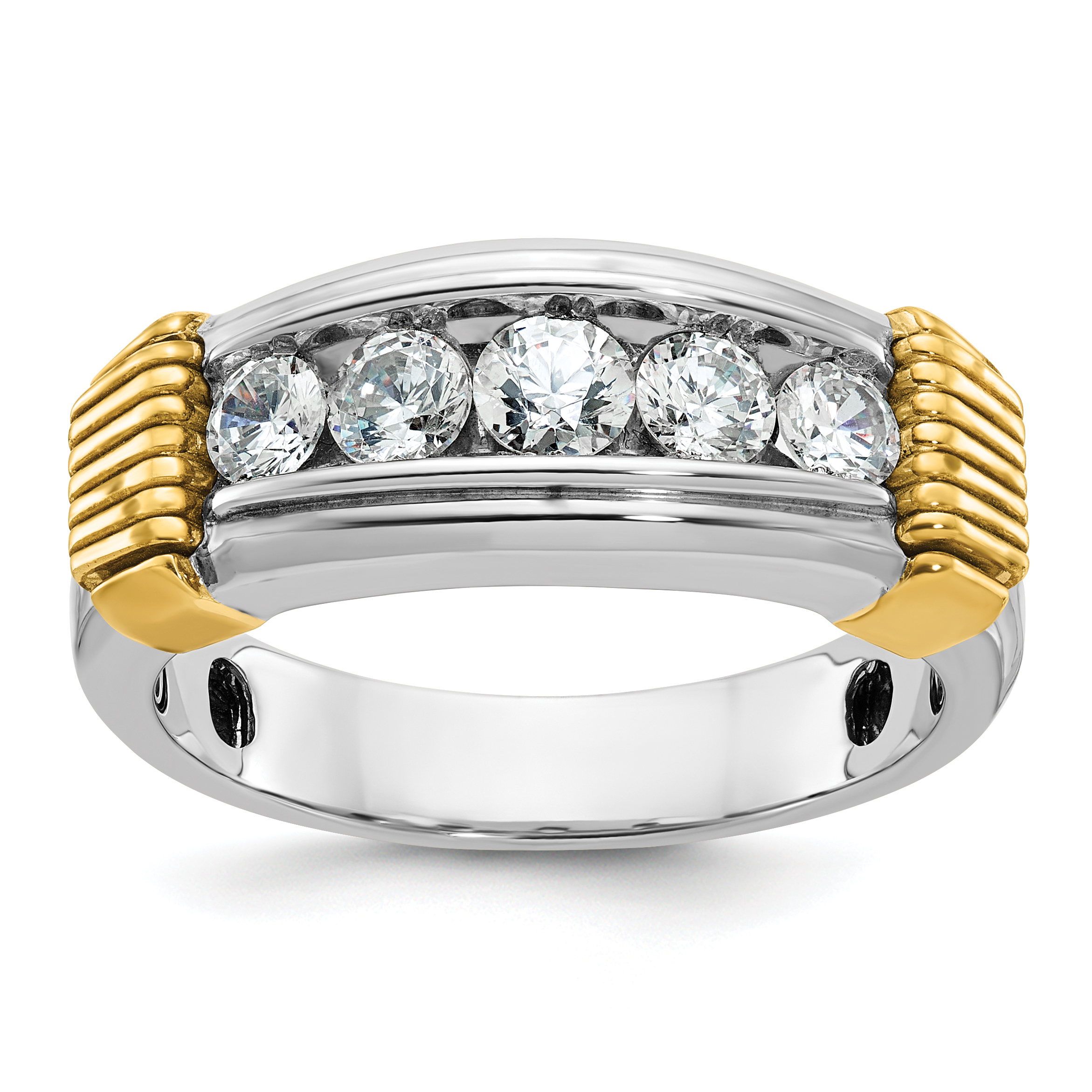 IBGoodman 14k Two-tone Men's Polished and Textured 5-Stone 1 Carat AA Quality Diamond Ring (B63877-4WYAA)