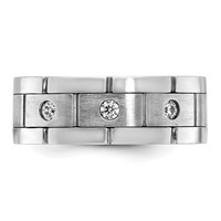 IBGoodman 14K White Gold 0.17 Carat Lab Grown Diamond VS SI+ G+ Complete Three Stone Polished Satin and Grooved Men's Ring view 4