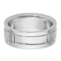 IBGoodman 14K White Gold 0.17 Carat Lab Grown Diamond VS SI+ G+ Complete Three Stone Polished Satin and Grooved Men's Ring view 5