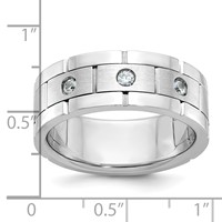 IBGoodman 14K White Gold Three Stone Polished Satin and Grooved Men's Ring Mounting view 3