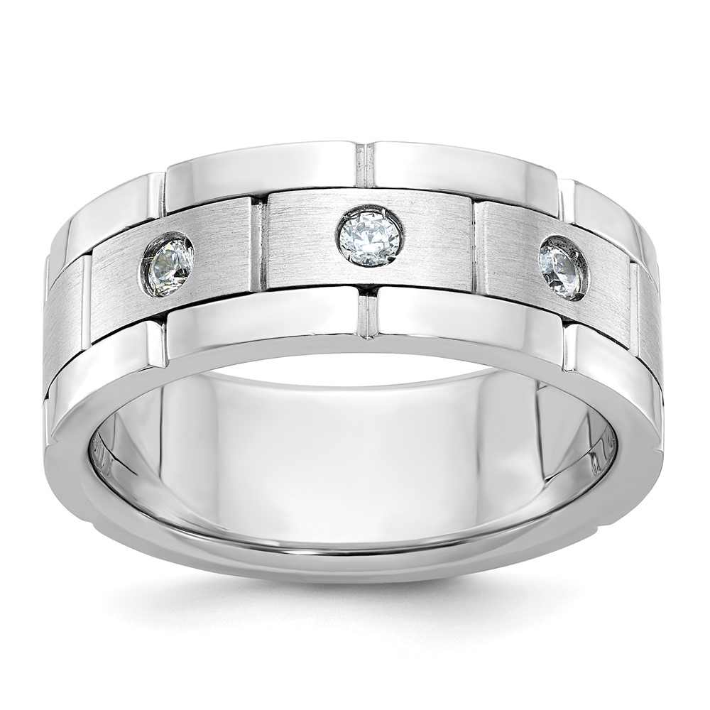 IBGoodman 14K White Gold 0.17 Carat Lab Grown Diamond VS SI+ G+ Complete Three Stone Polished Satin and Grooved Men's Ring