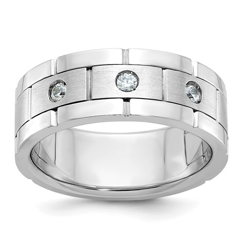 IBGoodman 14K White Gold Three Stone Polished Satin and Grooved Men's Ring Mounting
