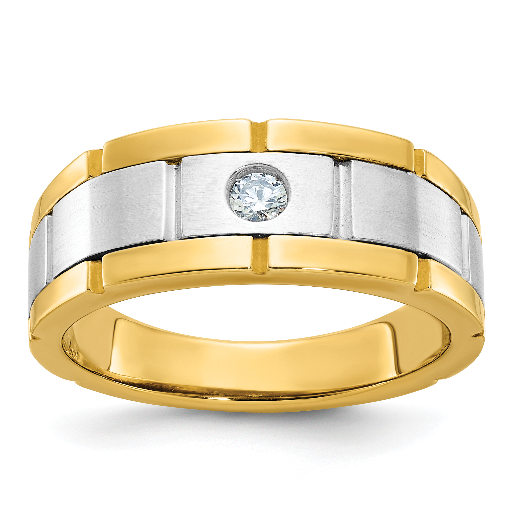 IBGoodman 10k Two-tone Men's Polished Satin and Grooved 1/10 Carat A Quality Diamond Ring (B63902-0YWA)