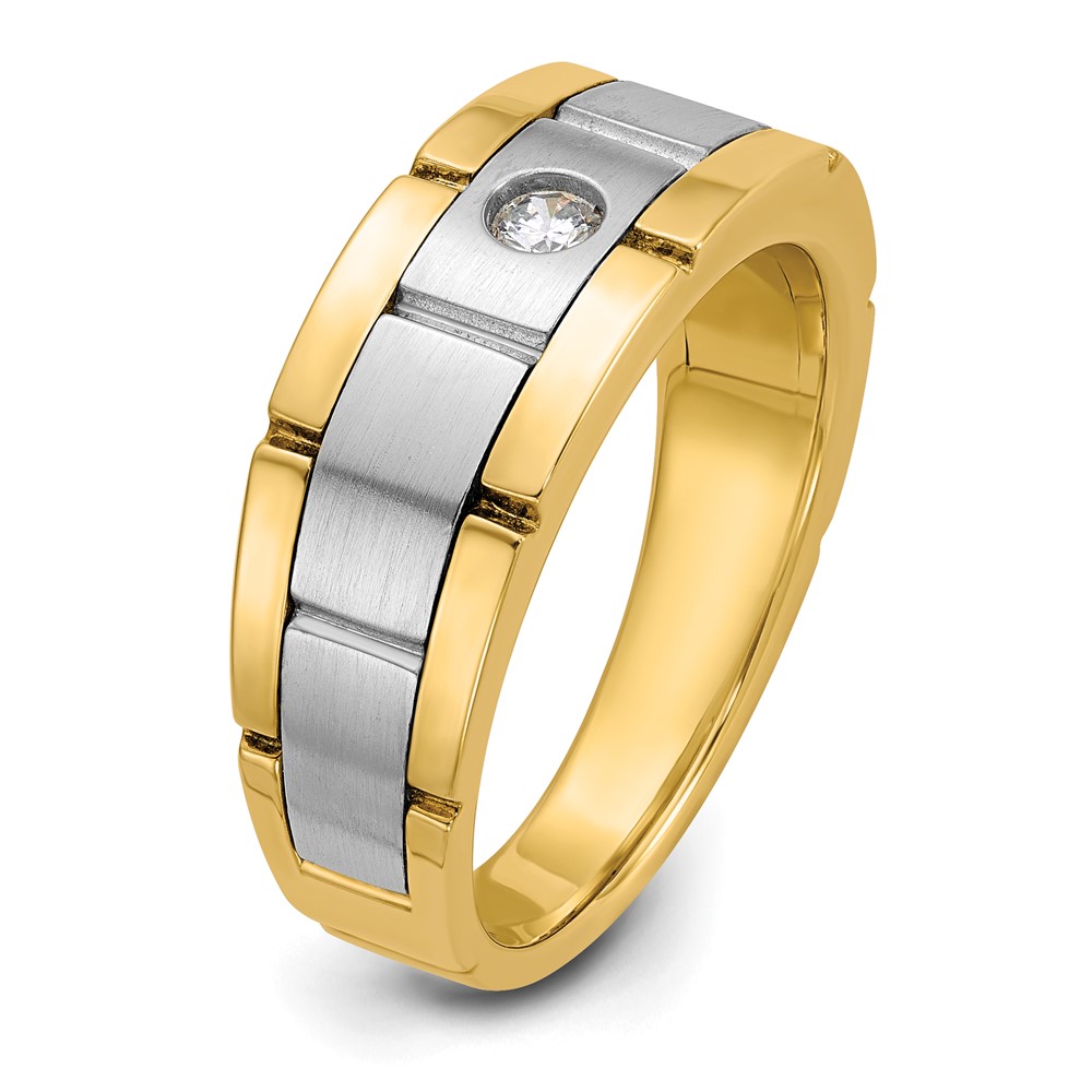 IBGoodman 14k Two-tone Men's Polished Satin and Grooved 1/10 Carat AA Quality Diamond Ring (B63902-4YWAA)