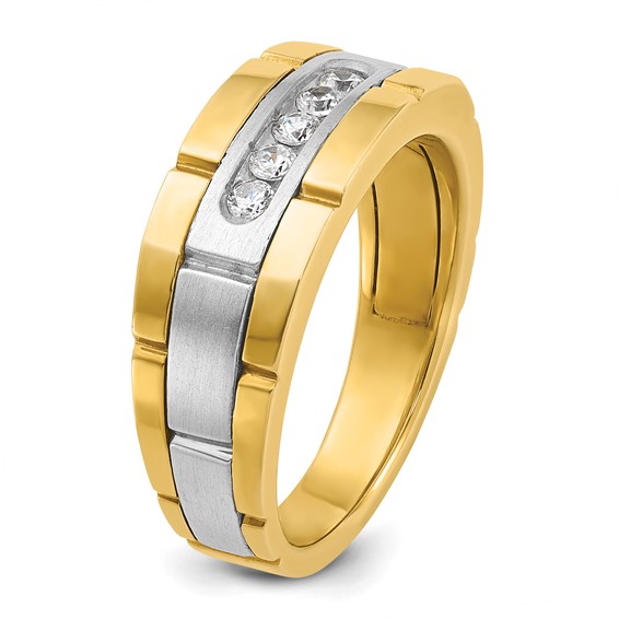 IBGoodman 14k Two-tone Men's Polished and Grooved 5-Stone 1/4 Carat AA Quality Diamond Ring