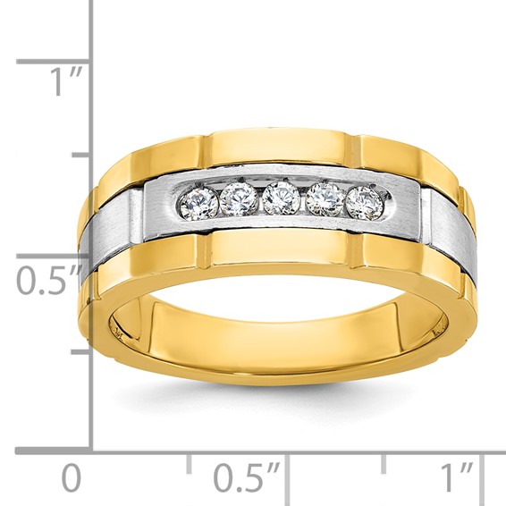 IBGoodman 14k Two-tone Men's Polished and Grooved 5-Stone 1/4 Carat AA Quality Diamond Ring