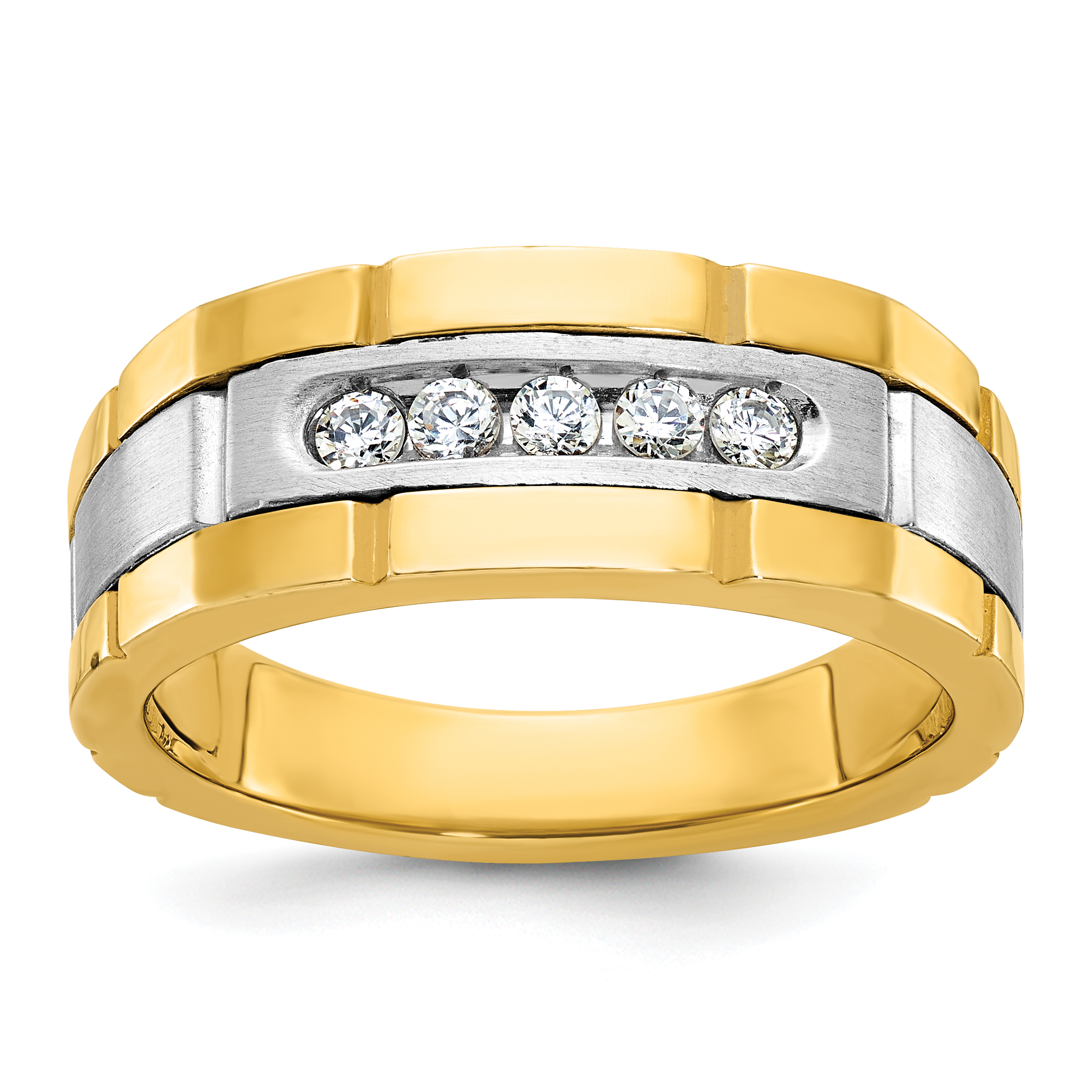 IBGoodman 14k Two-tone Men's Polished and Grooved 5-Stone 1/4 Carat AA Quality Diamond Ring (B63904-4YWAA)
