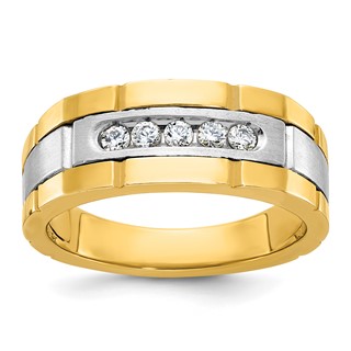 IBGoodman 14k Two-tone Men's Polished and Grooved 5-Stone 1/4 Carat AA Quality Diamond Ring