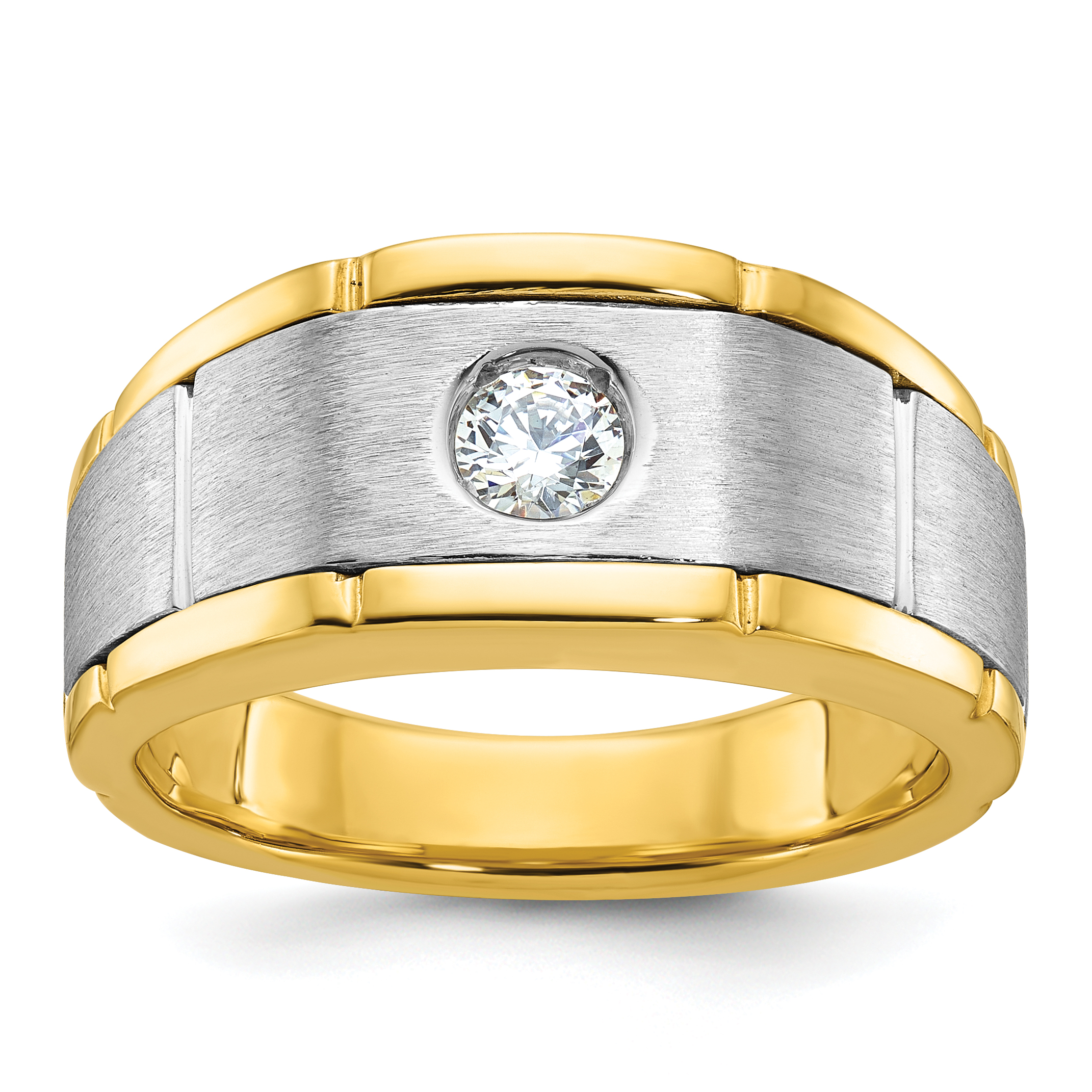 10k Two-tone IBGoodman Men's Polished and Satin Diamond Complete Ring (B63905-0YWA)