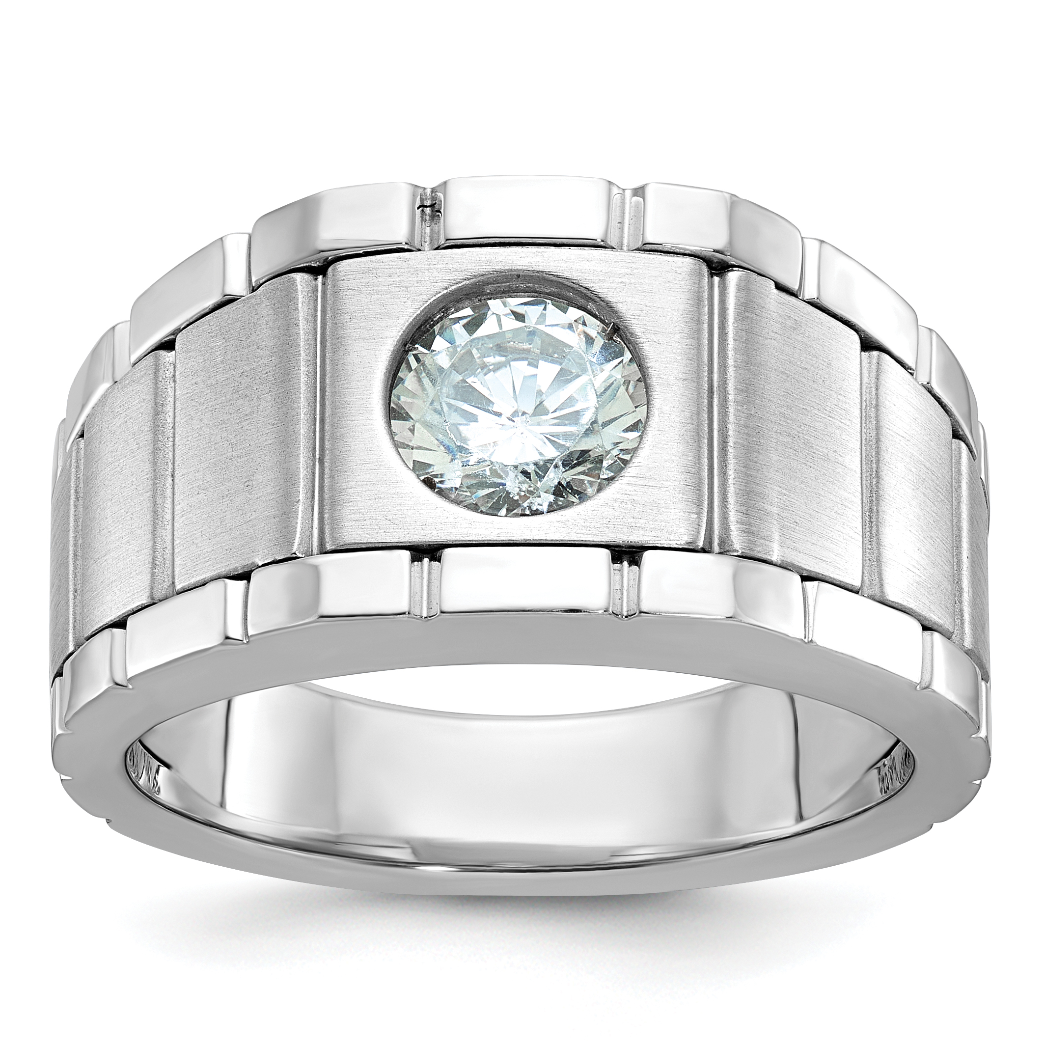 True Origin IBGoodman 14k White Gold 1 carat Lab Grown Diamond VS/SI+ G+ Complete Polished and Satin Men's Ring (B63918-4WLD)
