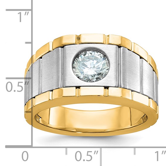 True Origin IBGoodman 14k Two-tone 1 carat Lab Grown Diamond VS/SI+ G+ Complete Polished and Satin Men's Ring