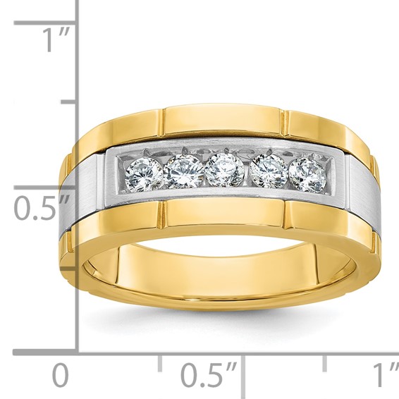 IBGoodman 14k Two-tone Men's Polished and Satin 5-Stone 1/2 Carat AA Quality Diamond Ring